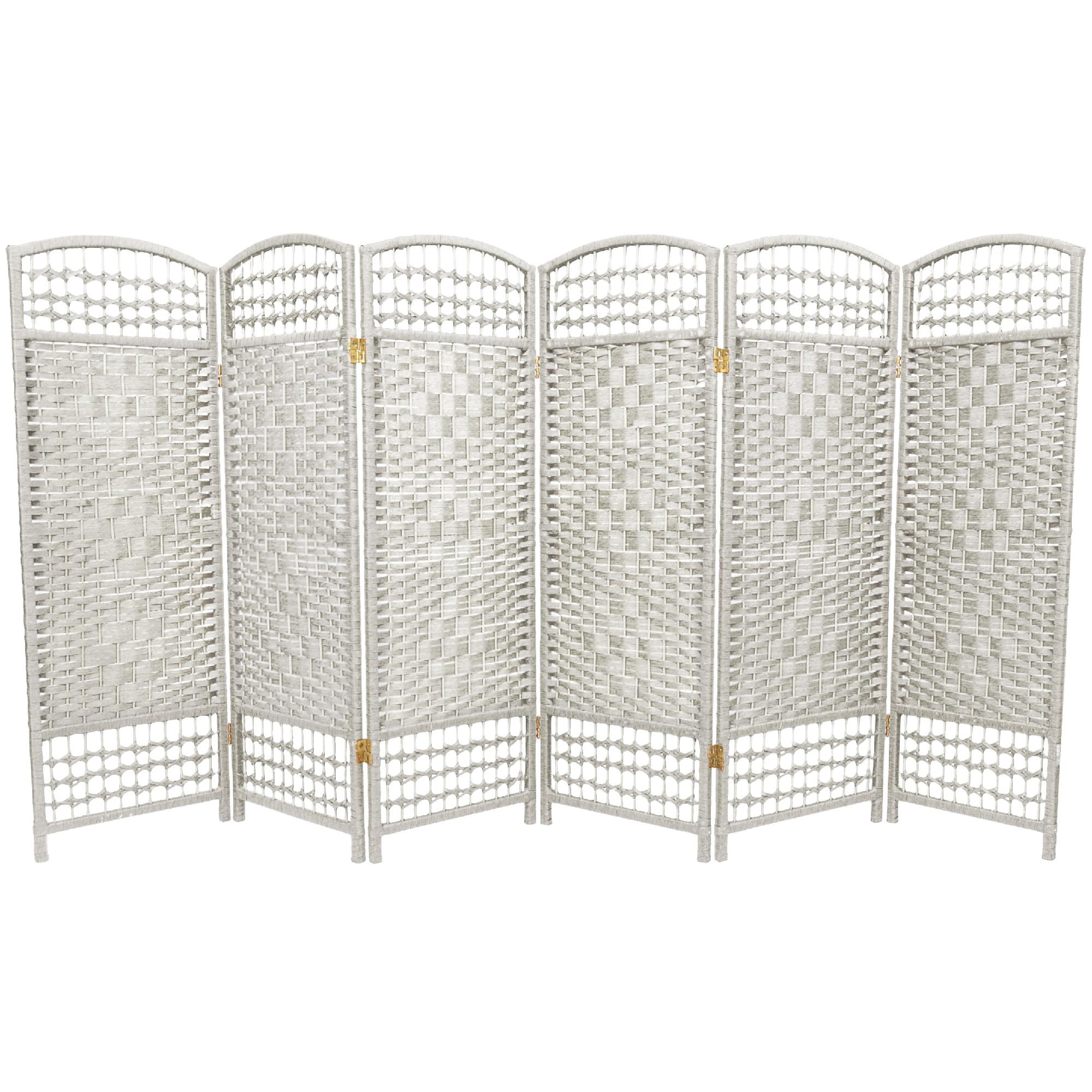 Oriental Furniture 4 ft. Tall Fiber Weave Room Divider - 6 Panel - White