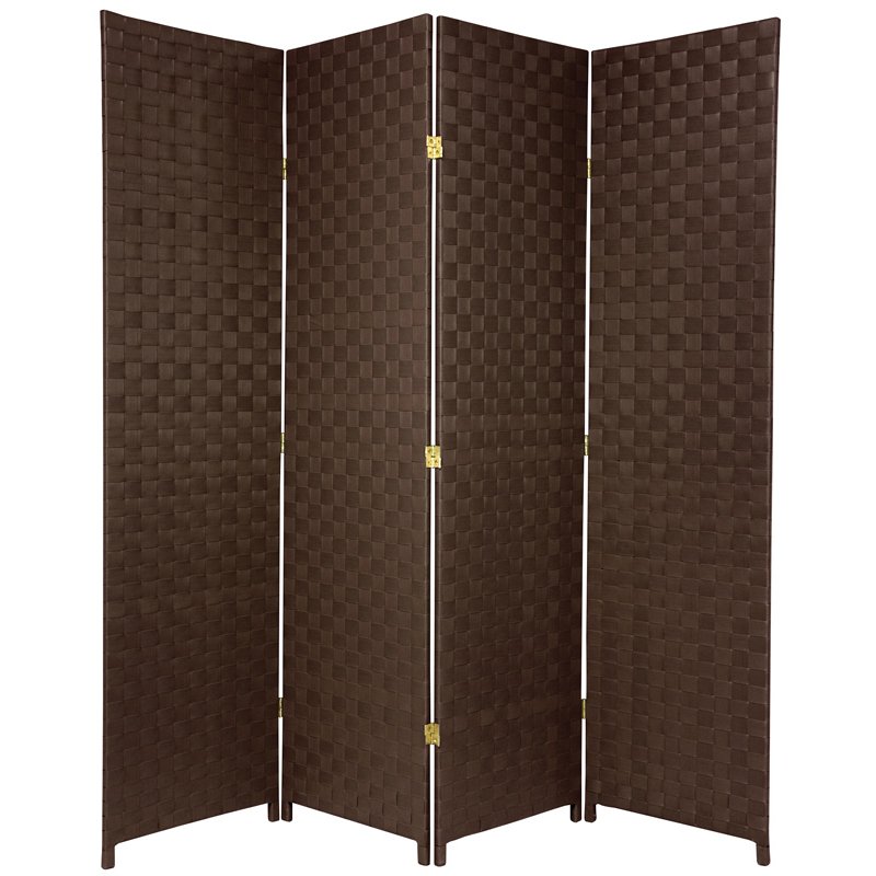 Oriental Furniture 6 ft. Tall Woven Fiber Outdoor All Weather Room Divider - 4 Panel Dark - Brown