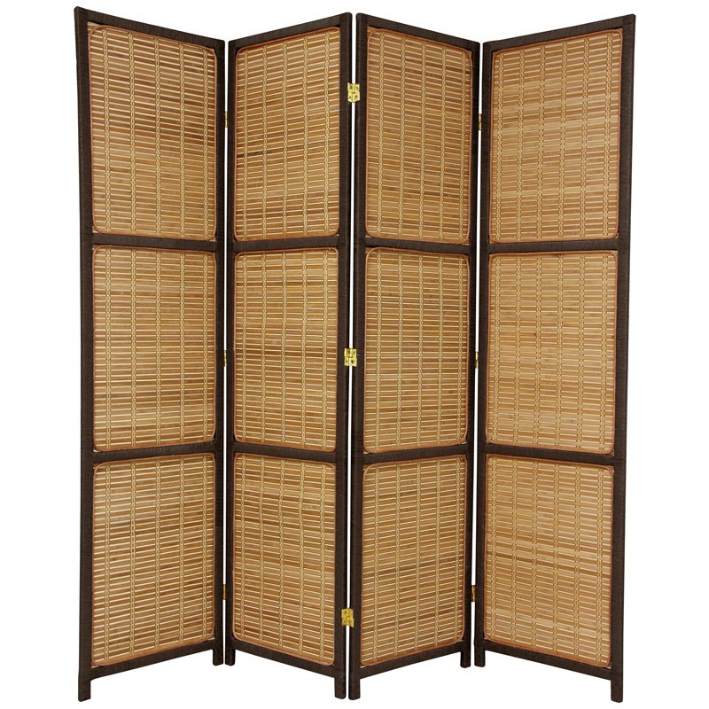 Oriental Furniture 6 ft. Tall Woven Accent Room Divider - 4 Panel - Dark Brown
