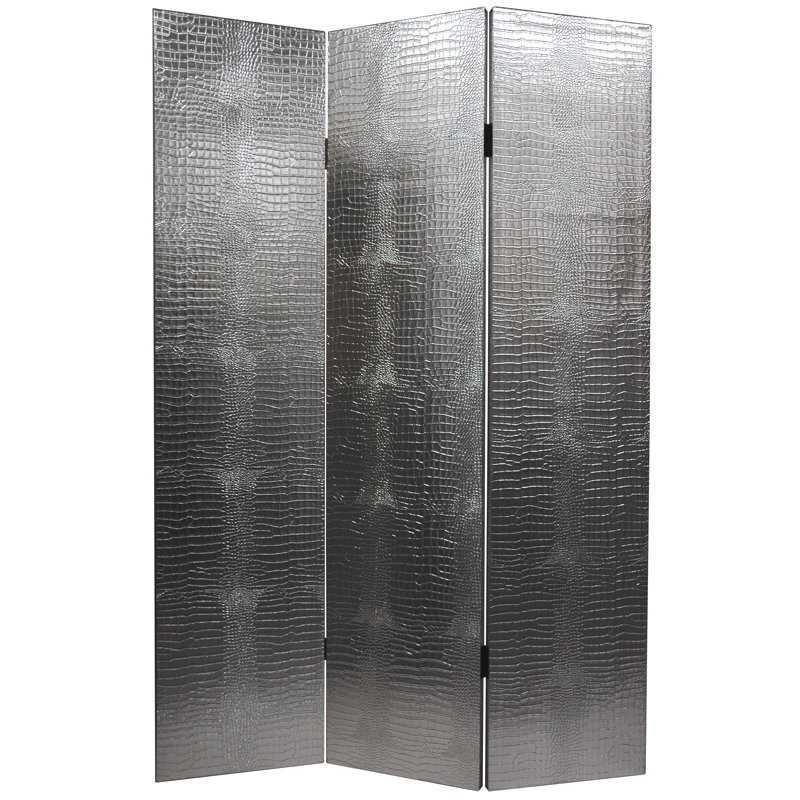 Oriental Furniture 6 ft. Tall Faux Leather Silver Crocodile Room Divider - 3 Panel Oriental Furniture 6 ft. Tall Faux Leather Silver Crocodile Room Divider - 3 Panel