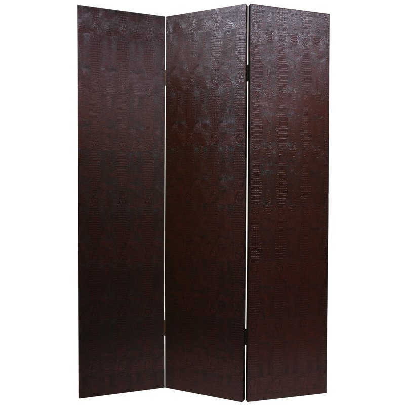 Oriental Furniture 6 ft. Tall Faux Leather Brown Snakeskin Room Divider - 3 Panel Oriental Furniture 6 ft. Tall Faux Leather Brown Snakeskin Room Divider - 3 Panel