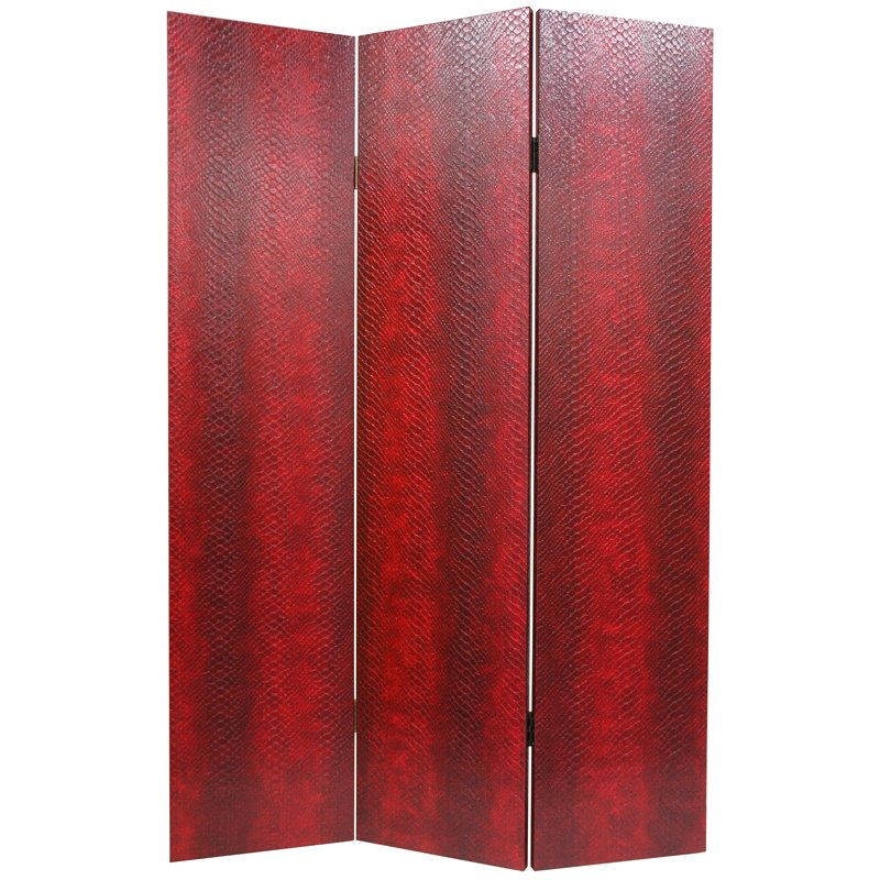 Oriental Furniture 6 ft. Tall Faux Leather Red Snakeskin Room Divider - 3 Panel Oriental Furniture 6 ft. Tall Faux Leather Red Snakeskin Room Divider - 3 Panel