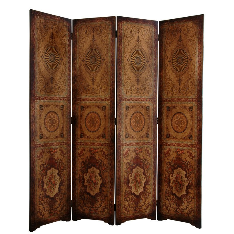 Oriental Furniture 6 ft. Tall Olde-Worlde Parlor Room Divider, Brown Oriental Furniture 6 ft. Tall Olde-Worlde Parlor Room Divider, Brown