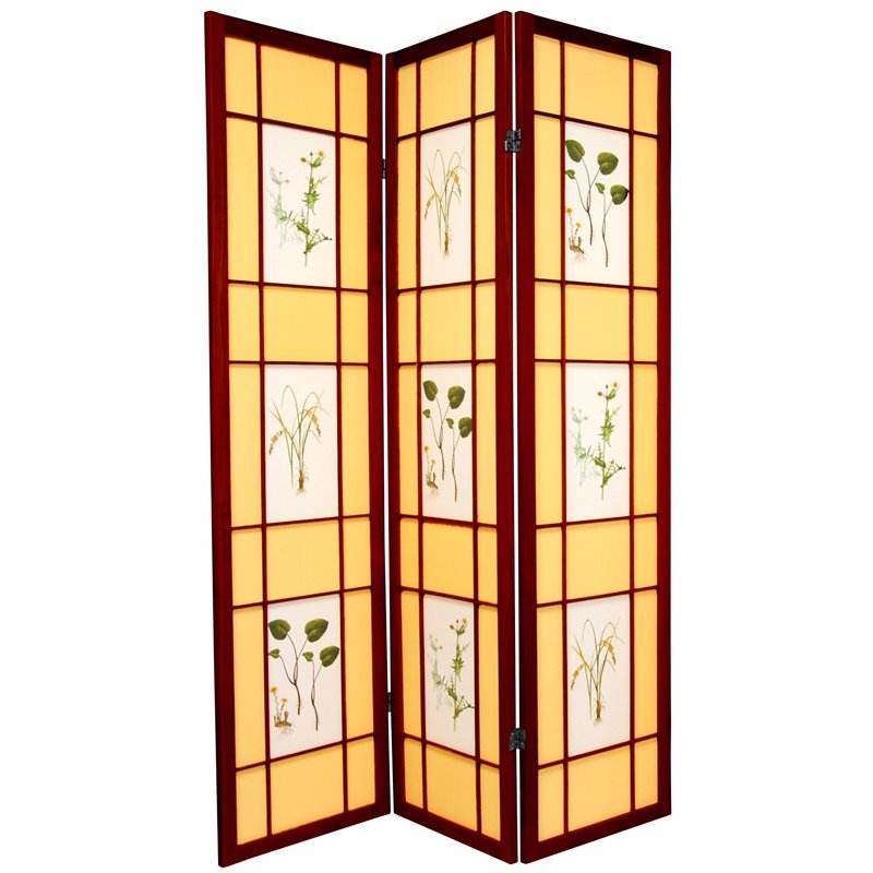 Oriental Furniture 6 ft. Tall Herbal Floral Shoji Screen - 3 panel - Rosewood, Red Oriental Furniture 6 ft. Tall Herbal Floral Shoji Screen - 3 panel - Rosewood, Red