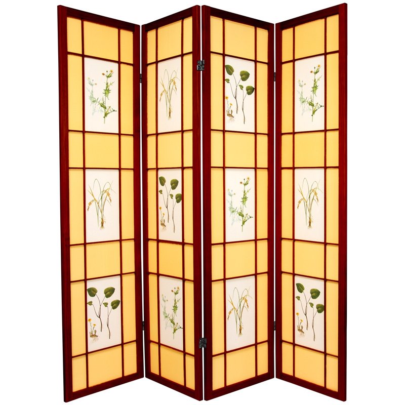 Oriental Furniture 6 ft. Tall Herbal Floral Shoji Screen - 4 panel - Rosewood, Red Oriental Furniture 6 ft. Tall Herbal Floral Shoji Screen - 4 panel - Rosewood, Red