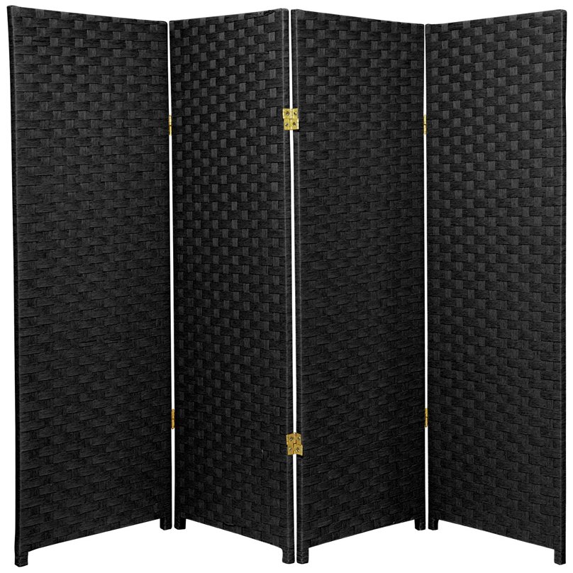 Oriental Furniture 4 ft. Tall Woven Fiber Room Divider - 4 Panel - Black