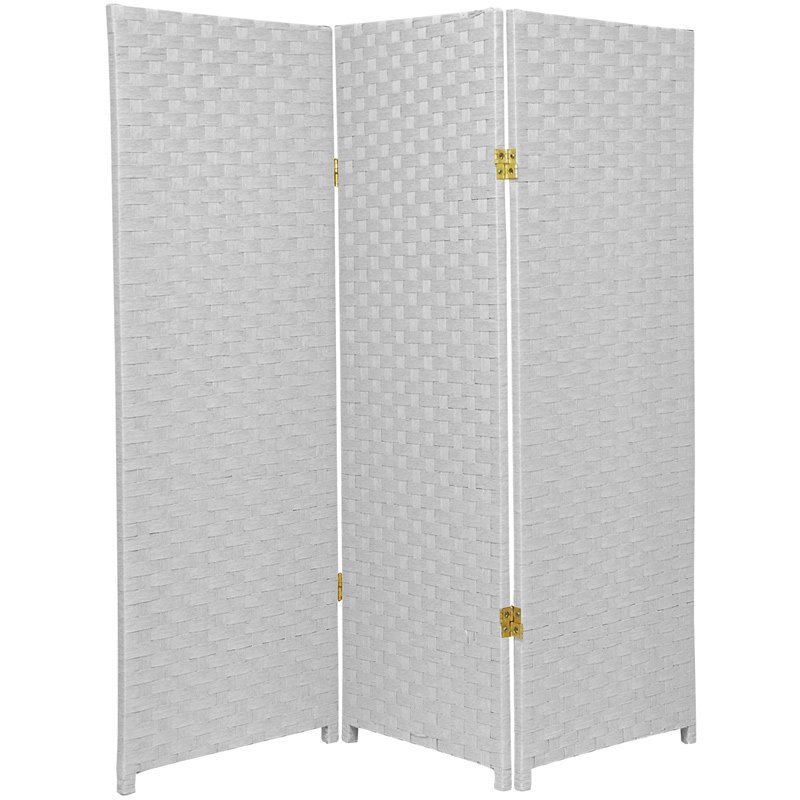 Oriental Furniture 4 ft. Tall Woven Fiber Room Divider - 3 Panel - White Oriental Furniture 4 ft. Tall Woven Fiber Room Divider - 3 Panel - White