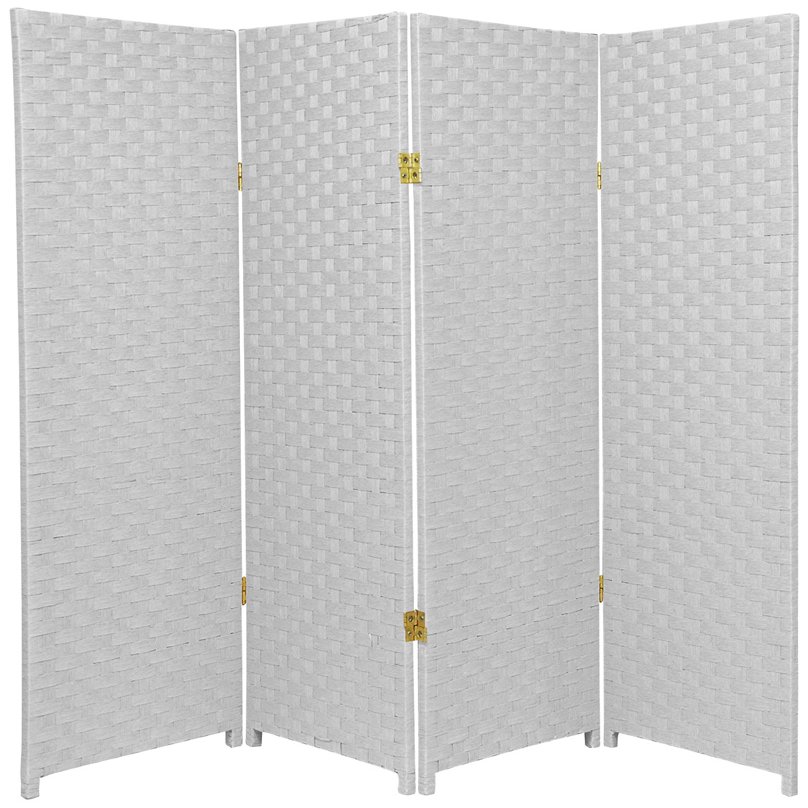 Oriental Furniture 4 ft. Tall Woven Fiber Room Divider - 4 Panel - White Oriental Furniture 4 ft. Tall Woven Fiber Room Divider - 4 Panel - White