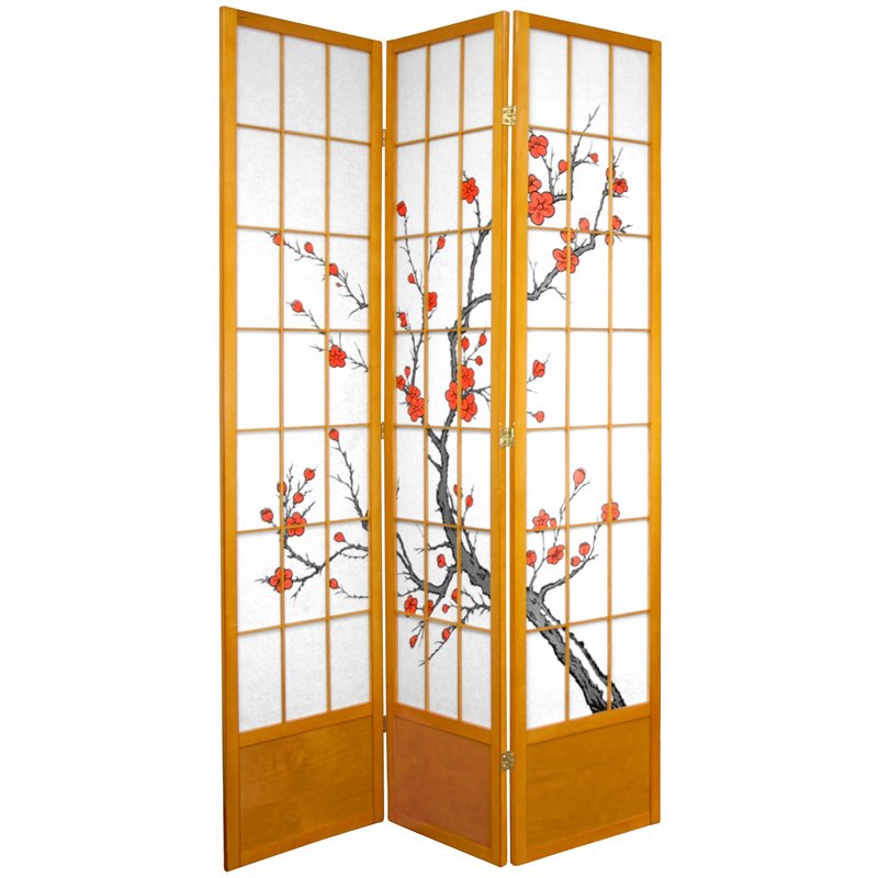 Oriental Furniture 7 ft. Tall Cherry Blossom Shoji Screen - 3 Panel - Honey, Beige & Tan Oriental Furniture 7 ft. Tall Cherry Blossom Shoji Screen - 3 Panel - Honey, Beige & Tan