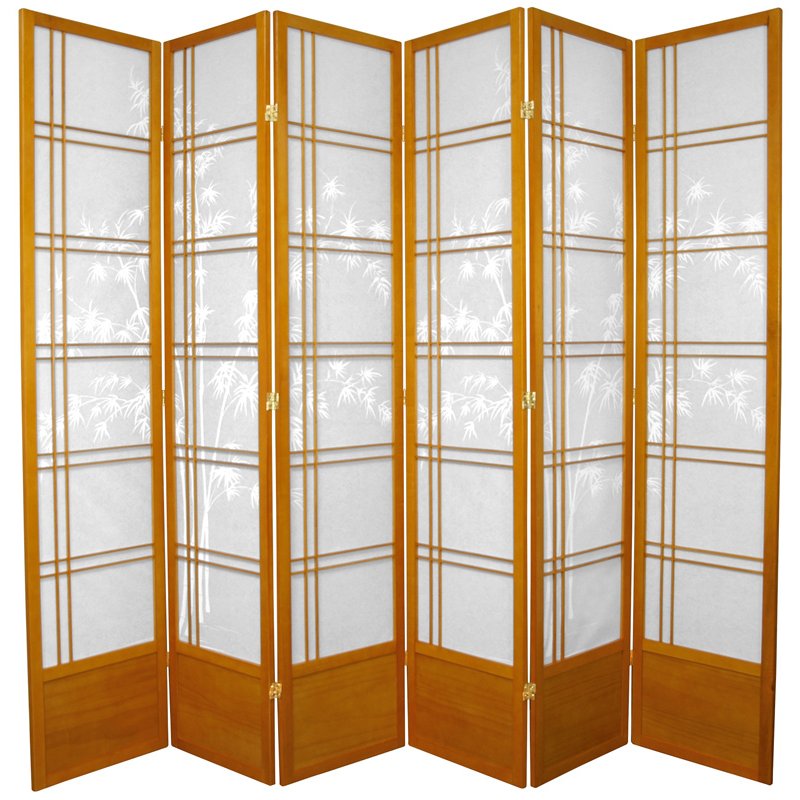 Oriental Furniture 7 ft. Tall Bamboo Tree Shoji Screen - 6 Panel - Honey