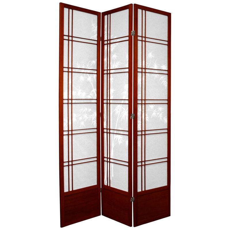 Oriental Furniture 7 ft. Tall Bamboo Tree Shoji Screen - 3 Panel - Rosewood, Red Oriental Furniture 7 ft. Tall Bamboo Tree Shoji Screen - 3 Panel - Rosewood, Red