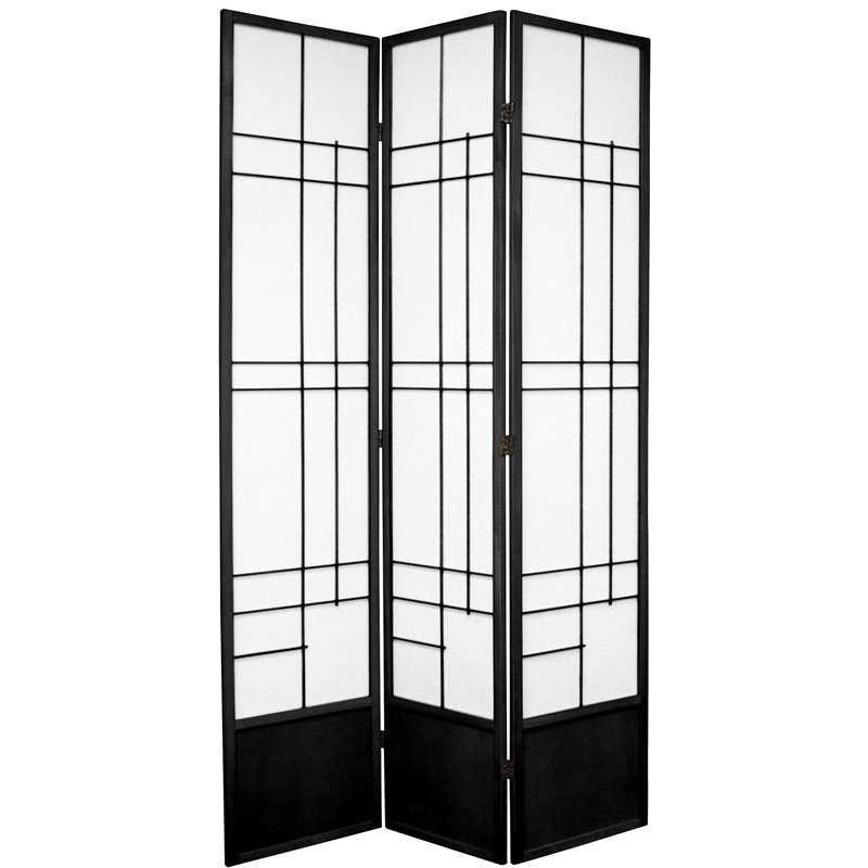 Oriental Furniture 7 ft. Tall Eudes Shoji Screen - 3 Panel - Black