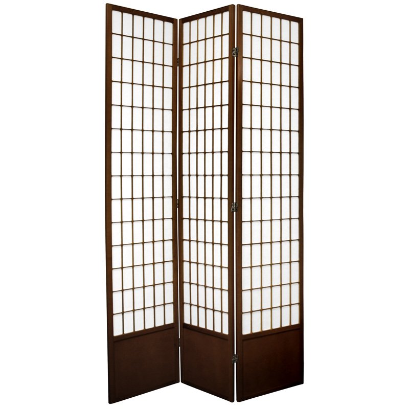 Oriental Furniture 7 ft. Tall Window Pane Shoji Screen - 3 Panel - Walnut, Brown Oriental Furniture 7 ft. Tall Window Pane Shoji Screen - 3 Panel - Walnut, Brown