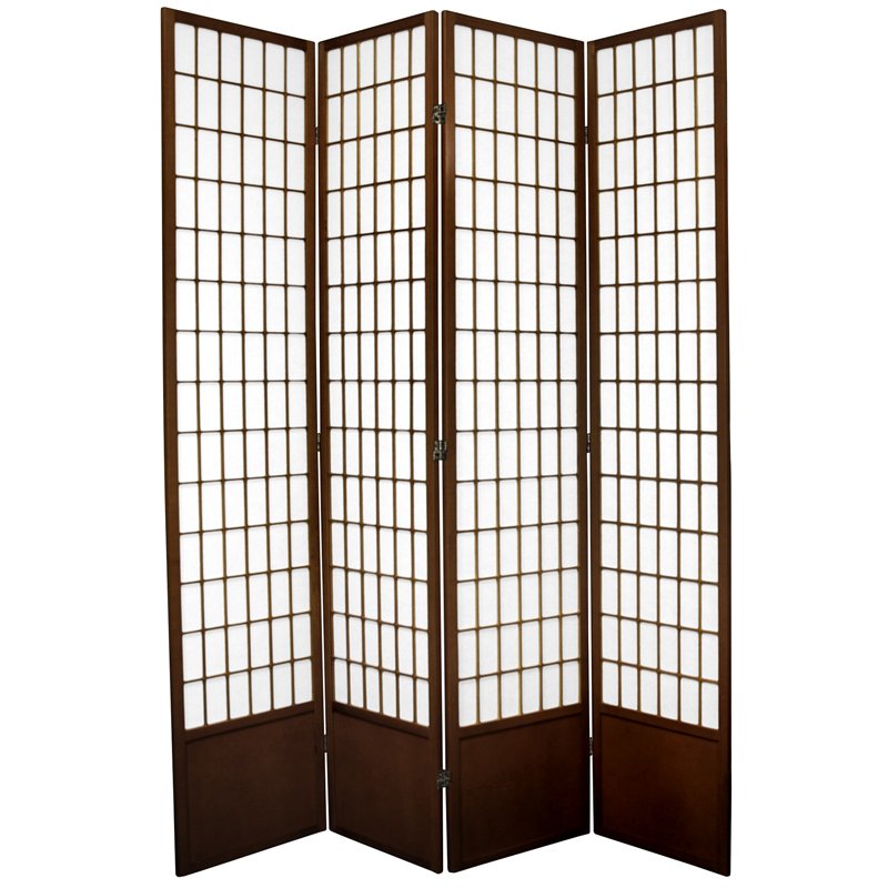 Oriental Furniture 7 ft. Tall Window Pane Shoji Screen - 4 Panel - Walnut, Brown Oriental Furniture 7 ft. Tall Window Pane Shoji Screen - 4 Panel - Walnut, Brown