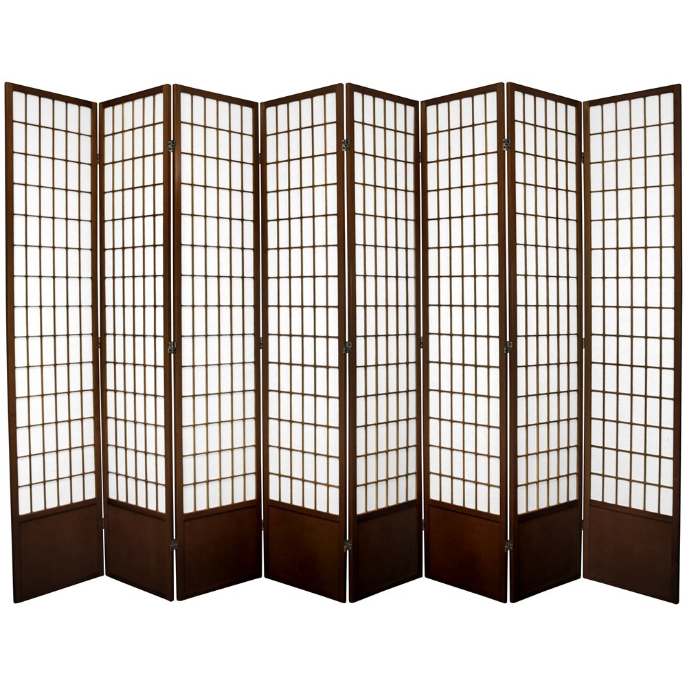 Oriental Furniture 7 ft. Tall Window Pane Shoji Screen - 8 Panel - Walnut, Brown Oriental Furniture 7 ft. Tall Window Pane Shoji Screen - 8 Panel - Walnut, Brown