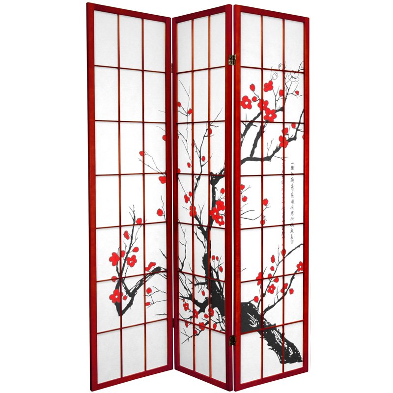 Oriental Furniture 6 ft. Tall Flower Blossom - 3 Panel - Rosewood, Red Oriental Furniture 6 ft. Tall Flower Blossom - 3 Panel - Rosewood, Red