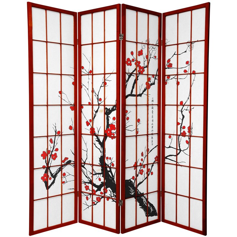 Oriental Furniture 6 ft. Tall Flower Blossom - 4 Panel - Rosewood, Red Oriental Furniture 6 ft. Tall Flower Blossom - 4 Panel - Rosewood, Red