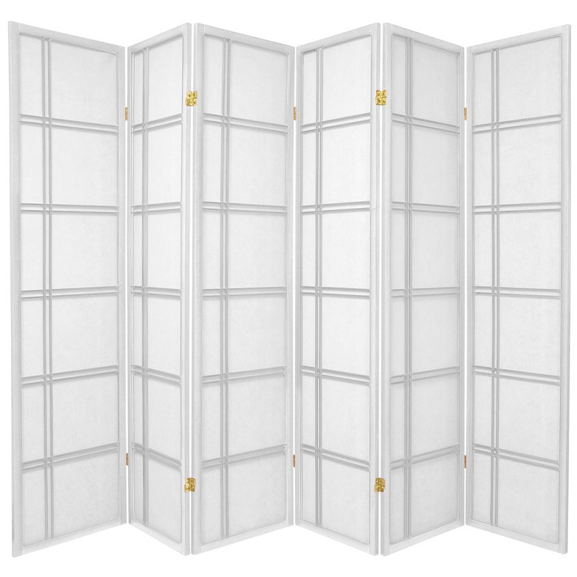 Oriental Furniture 6 ft. Tall Double Cross Shoji Screen - 6 Panel - White