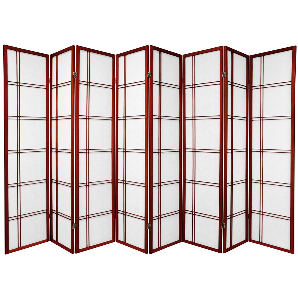 Oriental Furniture 6 ft. Tall Double Cross Shoji Screen - 8 Panel - Rosewood, Red Oriental Furniture 6 ft. Tall Double Cross Shoji Screen - 8 Panel - Rosewood, Red