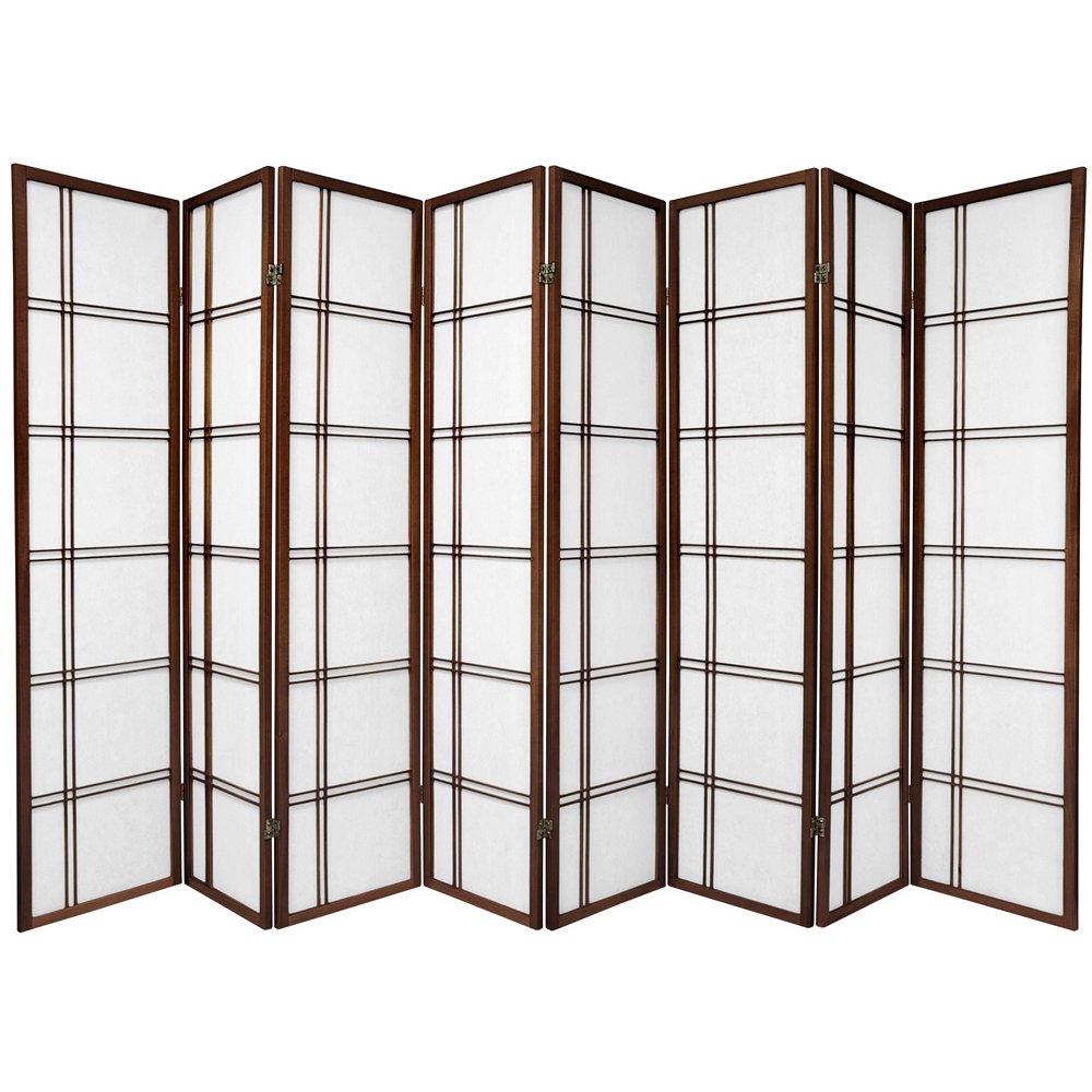 Oriental Furniture 6 ft. Tall Double Cross Shoji Screen - 8 Panel - Walnut, Brown Oriental Furniture 6 ft. Tall Double Cross Shoji Screen - 8 Panel - Walnut, Brown