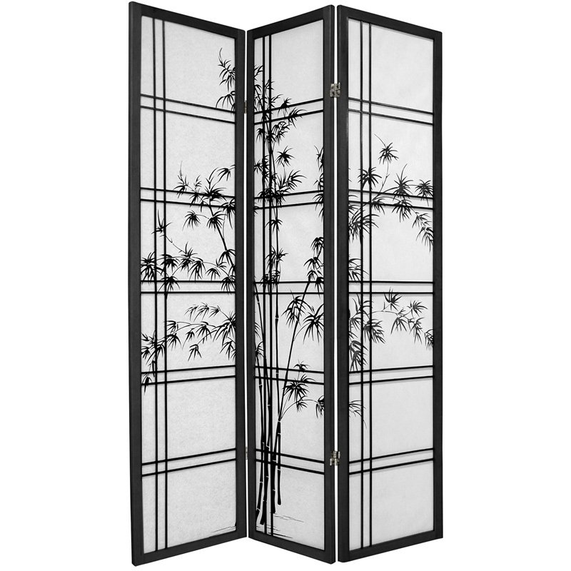 Oriental Furniture 6 ft. Tall Double Cross Bamboo Tree Shoji Screen - 3 Panel - Black Oriental Furniture 6 ft. Tall Double Cross Bamboo Tree Shoji Screen - 3 Panel - Black