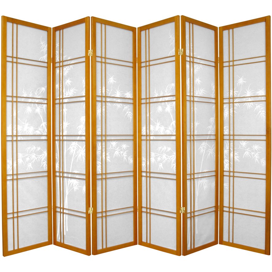 Oriental Furniture 6 ft. Tall Double Cross Bamboo Tree Shoji Screen - 6 Panel - Honey