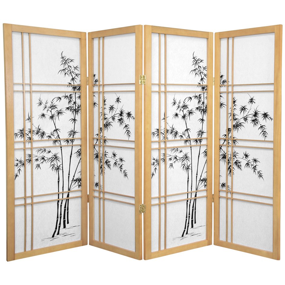 Oriental Furniture 4 ft. Tall Bamboo Tree Shoji Screen - 4 Panel - Natural
