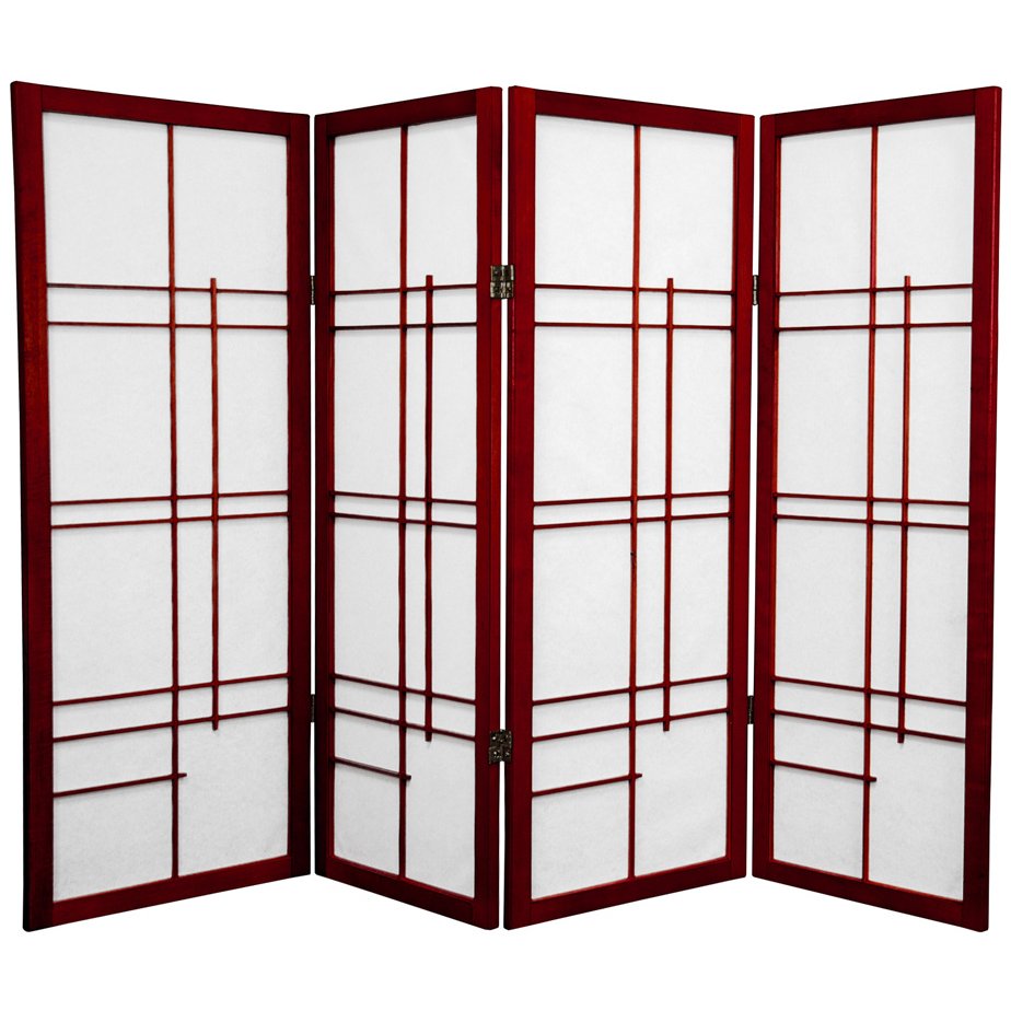 Oriental Furniture 4 ft. Tall Eudes Shoji Screen Screen - 4 Panel - Rosewood
