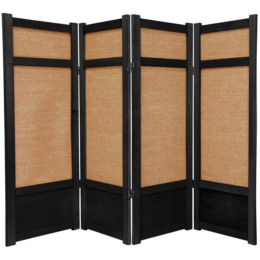 Oriental Furniture 4 ft. Tall Low Jute Shoji Screen - 4 Panel - Black
