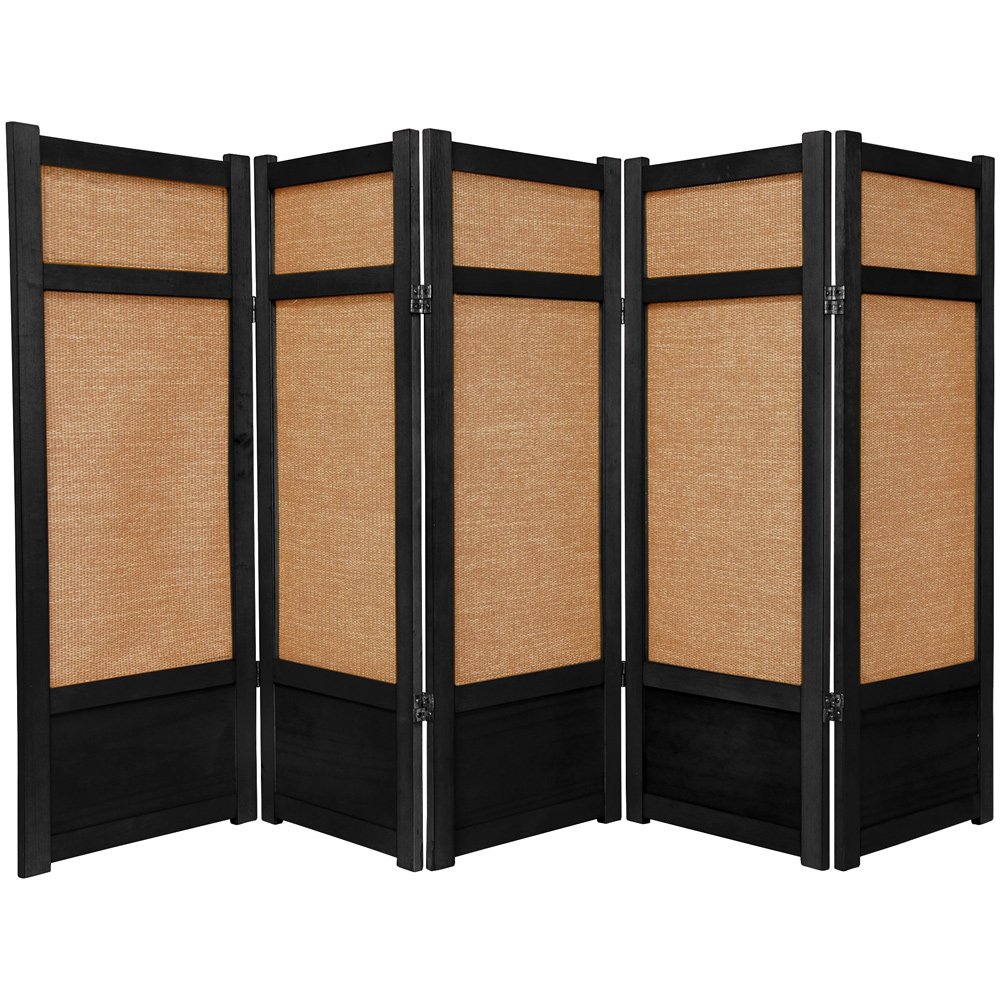 Oriental Furniture 4 ft. Tall Low Jute Shoji Screen - 5 Panel - Black
