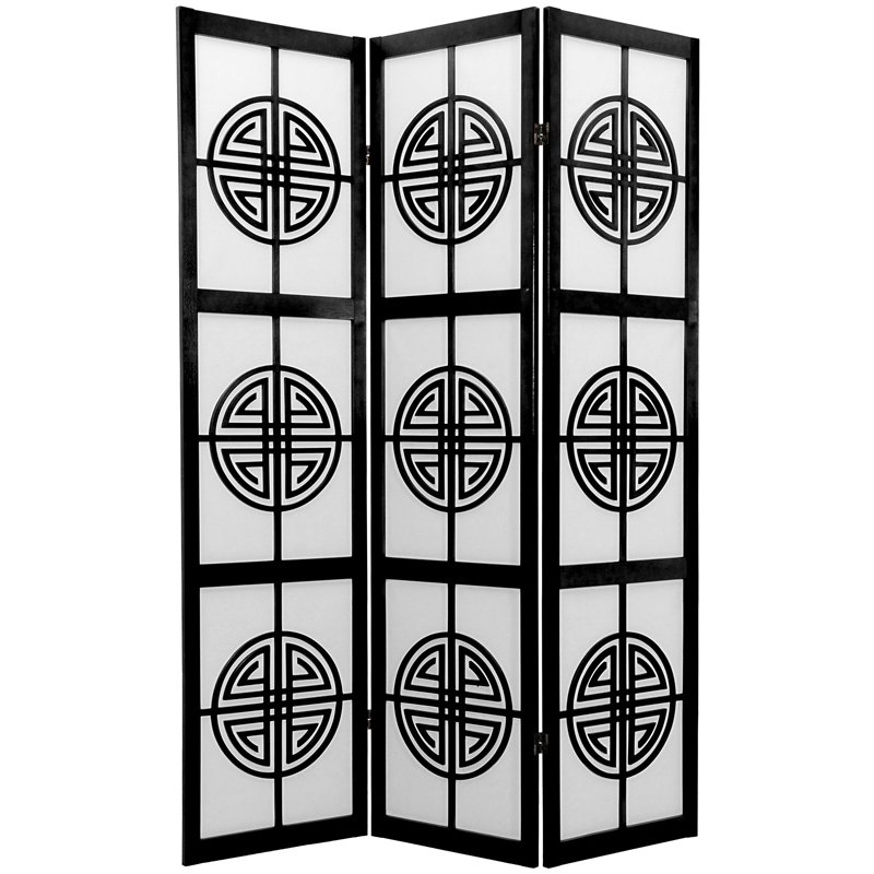 Oriental Furniture 6 ft. Tall Long Life Shoji Screen - 3 panel - Black Oriental Furniture 6 ft. Tall Long Life Shoji Screen - 3 panel - Black