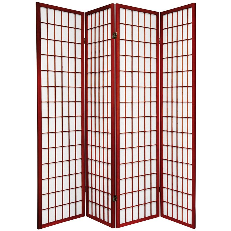 Oriental Furniture 6 ft Tall Window Pane Shoji Screen - 4 Panel - Rosewood, Red Oriental Furniture 6 ft Tall Window Pane Shoji Screen - 4 Panel - Rosewood, Red