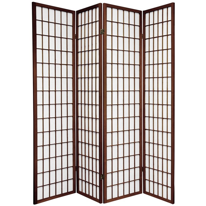 Oriental Furniture 6 ft Tall Window Pane Shoji Screen - 4 Panel - Walnut, Brown Oriental Furniture 6 ft Tall Window Pane Shoji Screen - 4 Panel - Walnut, Brown