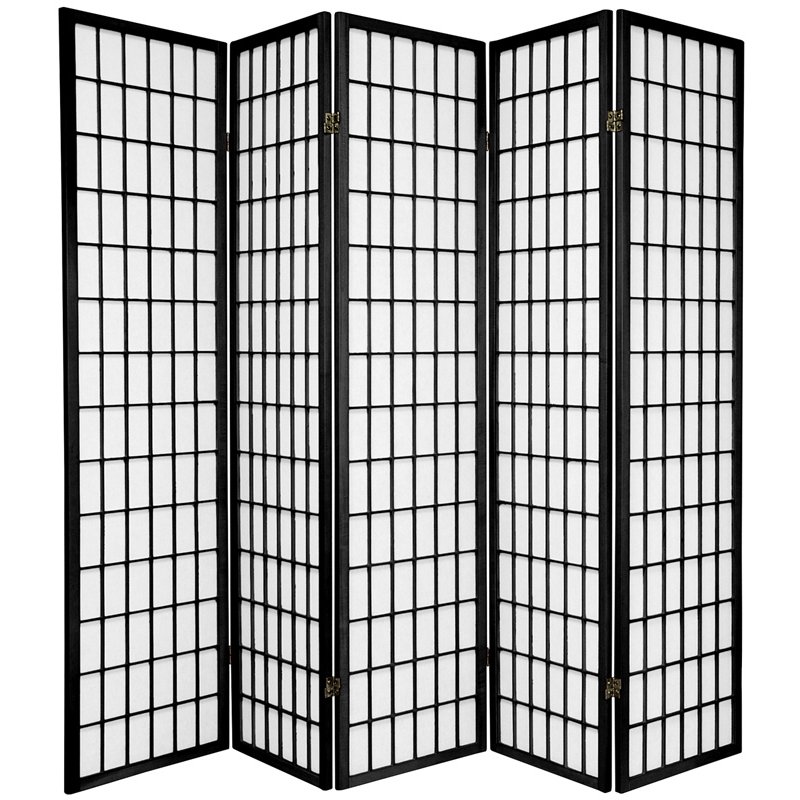 Oriental Furniture 6 ft Tall Window Pane Shoji Screen- 5 Panel - Black Oriental Furniture 6 ft Tall Window Pane Shoji Screen- 5 Panel - Black