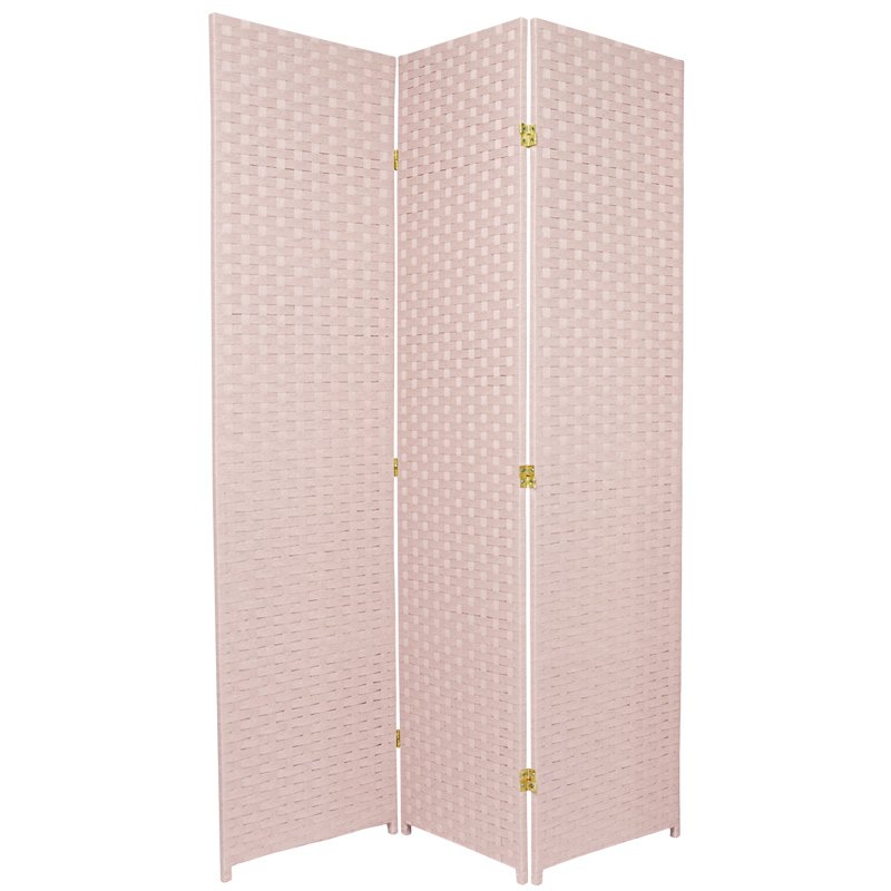 Oriental Furniture 6 ft. Tall Woven Fiber Room Divider - Special Edition - 3 Panel - Light Pink