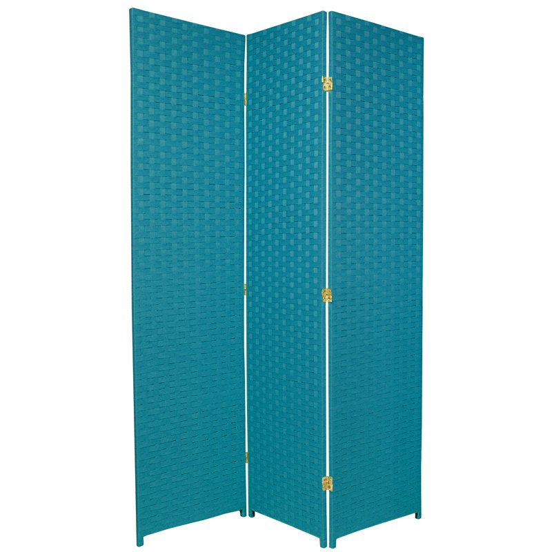 Oriental Furniture 6 ft. Tall Woven Fiber Room Divider - Special Edition - 3 Panel - Turquoise Blue
