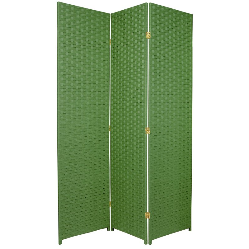 Oriental Furniture 6 ft. Tall Woven Fiber Room Divider - 3 Panel - Light Green