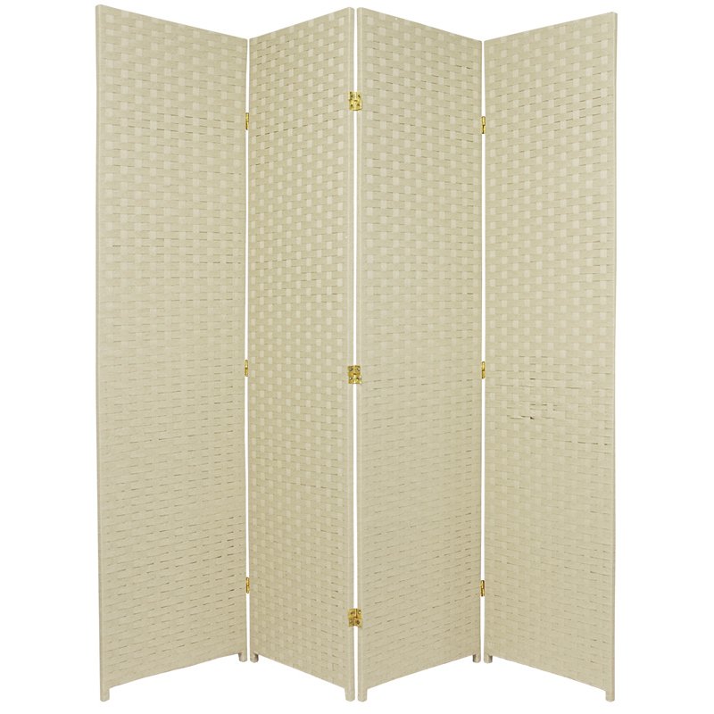Oriental Furniture 6 ft. Tall Woven Fiber Room Divider - 4 Panel - Cream