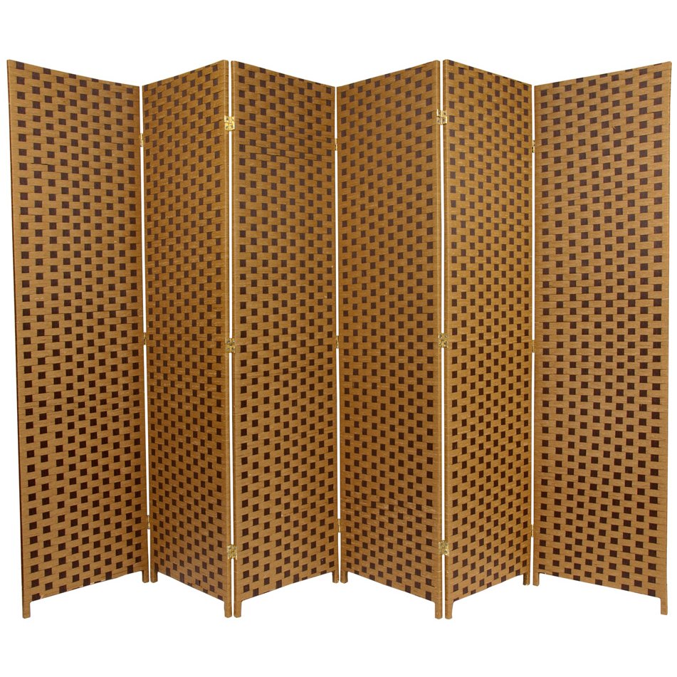 Oriental Furniture 6 ft. Tall Woven Fiber Room Divider - Two Tone Brown - 6 Panel