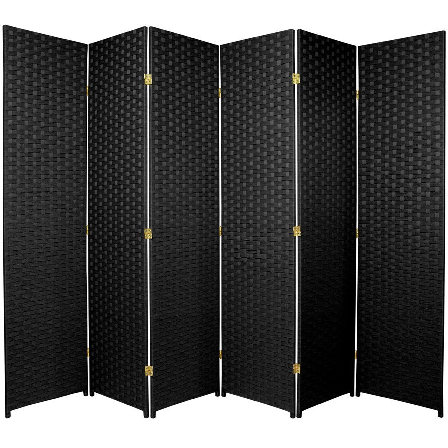 Oriental Furniture 6 ft. Tall Woven Fiber Room Divider - 6 Panel - Black Oriental Furniture 6 ft. Tall Woven Fiber Room Divider - 6 Panel - Black