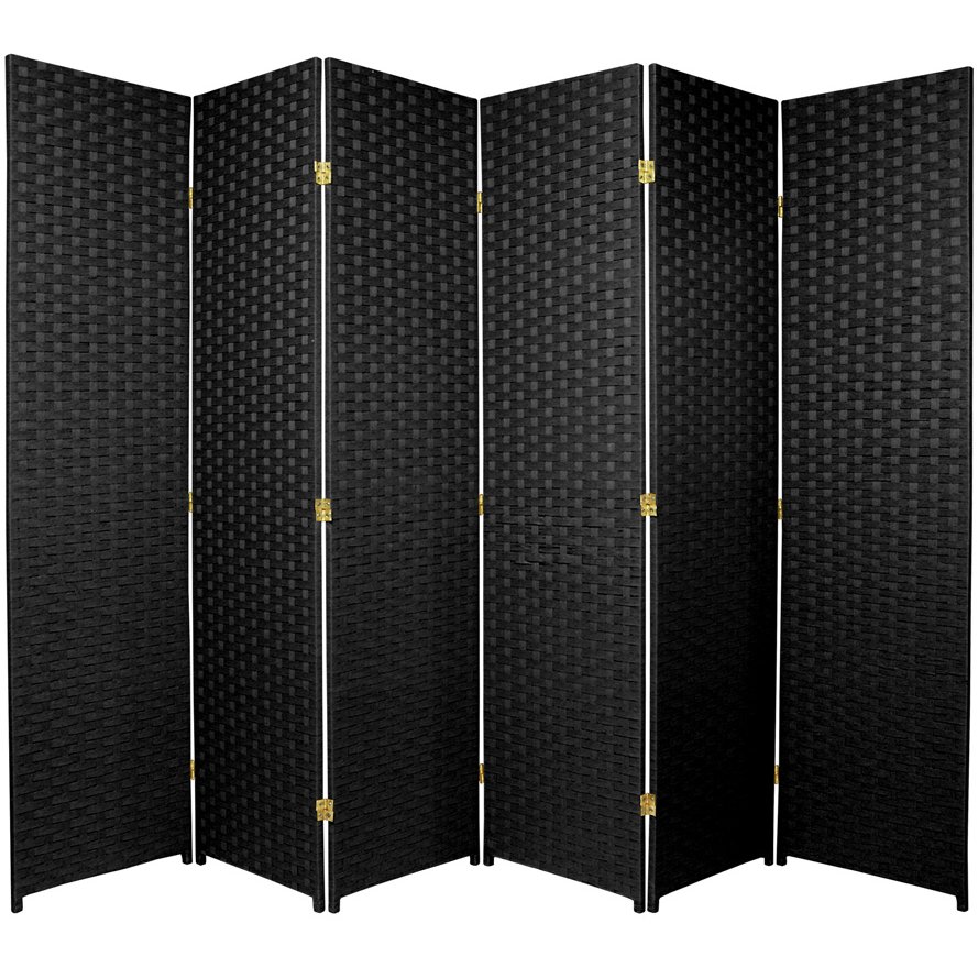 Oriental Furniture 6 ft. Tall Woven Fiber Room Divider - 6 Panel - Black