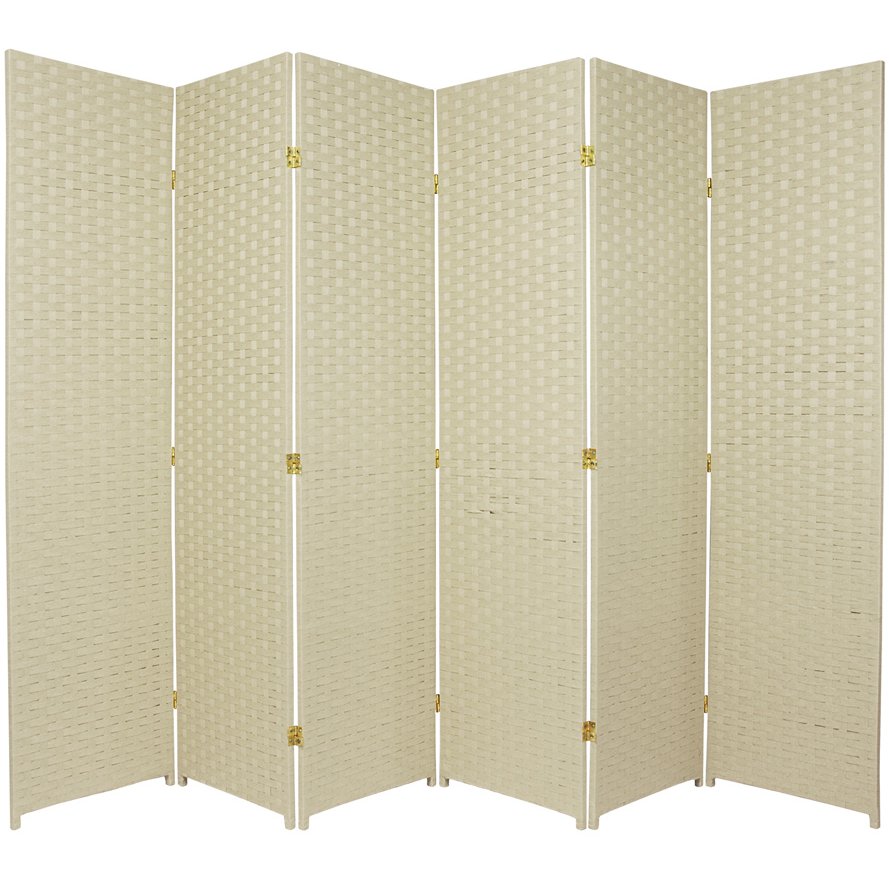 Oriental Furniture 6 ft. Tall Woven Fiber Room Divider - 6 Panel - Cream