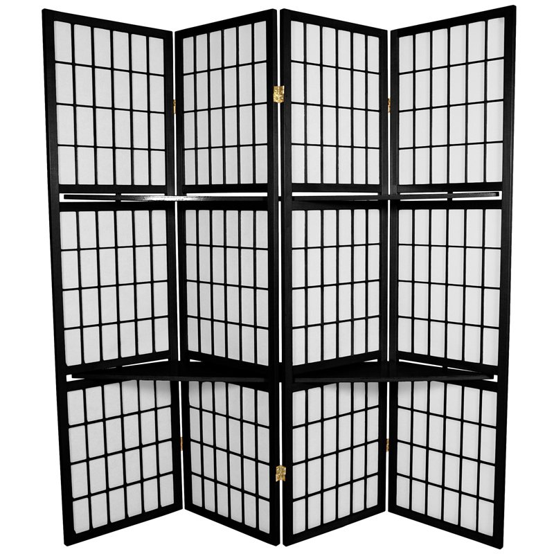 Oriental Furniture 5 1/2 ft. Tall Window Pane with Shelf Room Divider in Black
