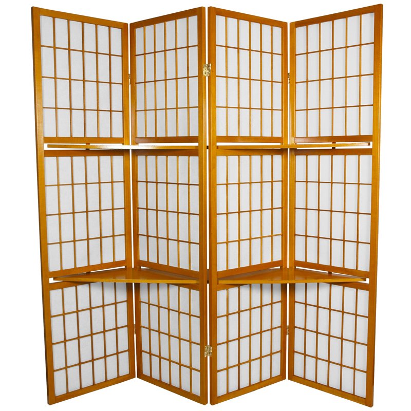 Oriental Furniture 5 1/2 ft. Tall Window Pane with Shelf Room Divider in Honey, Beige & Tan Oriental Furniture 5 1/2 ft. Tall Window Pane with Shelf Room Divider in Honey, Beige & Tan