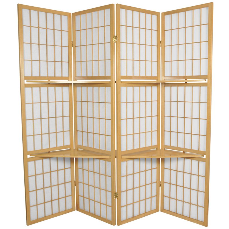 Oriental Furniture 5 1/2 ft. Tall Window Pane with Shelf Room Divider in Natural