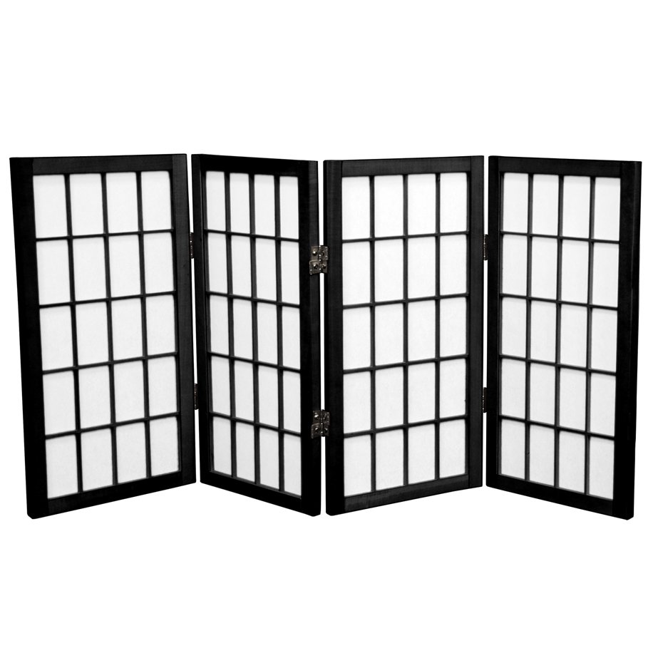 Oriental Furniture 2 ft. Tall Desktop Window Pane Shoji Screen - 4 Panel - Black