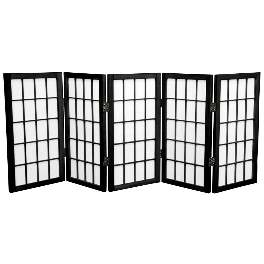 Oriental Furniture 2 ft. Tall Desktop Window Pane Shoji Screen - 5 Panel - Black