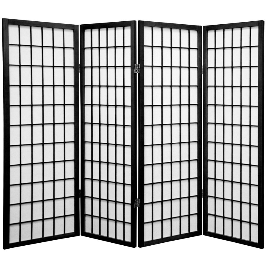 Oriental Furniture 4 ft. Tall Window Pane Shoji Screen - 4 Panel - Black