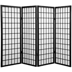 Oriental Furniture 4 ft. Tall Window Pane Shoji Screen - Black - 4 Panels
