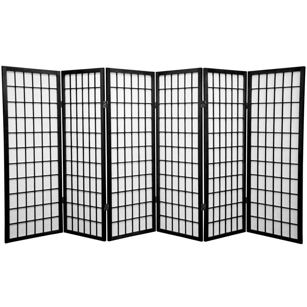 Oriental Furniture 4 ft. Tall Window Pane Shoji Screen - 6 Panel - Black